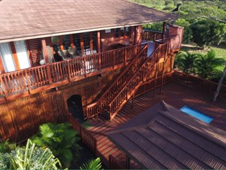 This house was built on a farm in St Lucia, with swimming pool, deck, covered deck at two sides