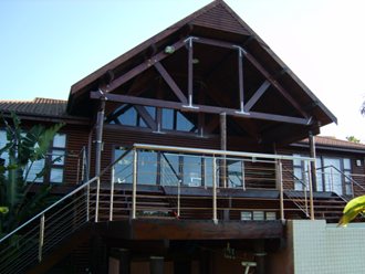 View of modern high pitch roof house
